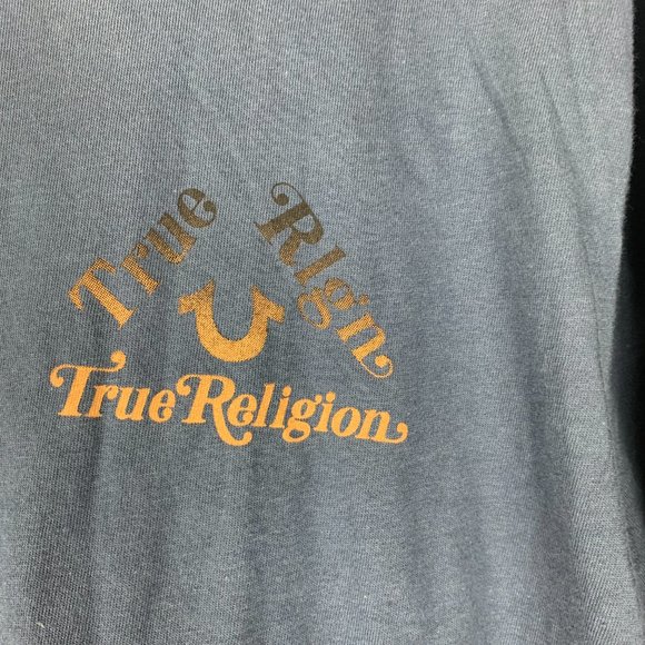 NWT Mens True Religion XL Short Sleeve Triangle T-Shirt Navy Blue and Gold - Picture 3 of 6